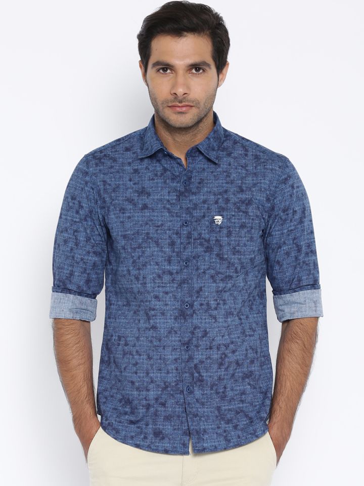Buy John Players Jeans Blue Printed Trim Fit Casual Shirt Shirts