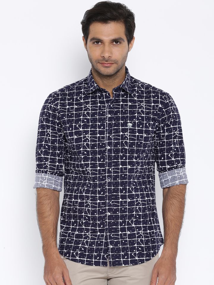 Buy John Players Jeans Navy Printed Trim Fit Casual Shirt Shirts