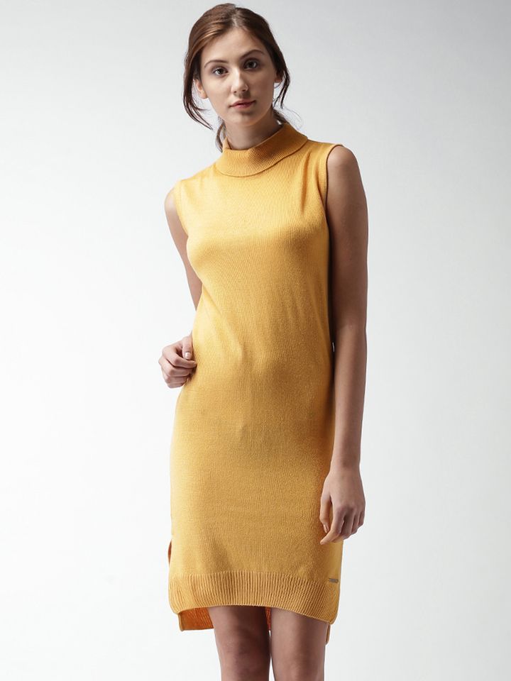 mustard sweater dress