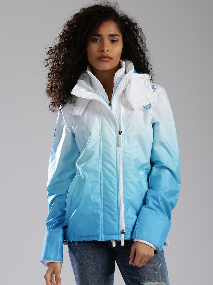partition Suffocating Cucumber Buy Superdry Women White & Blue Solid Windcheater And Water Resistant  Sporty Jacket - Jackets for Women 1348485 | Myntra