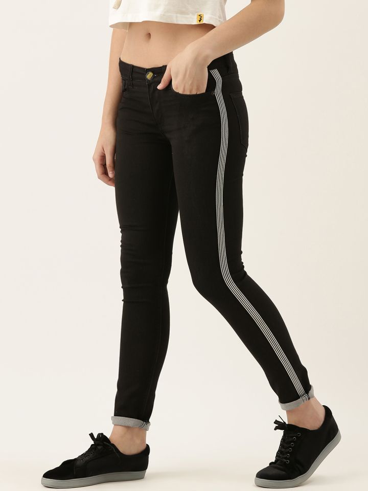 Buy Campus Sutra Women Black Cotton Slim Fit Mid Rise Clean