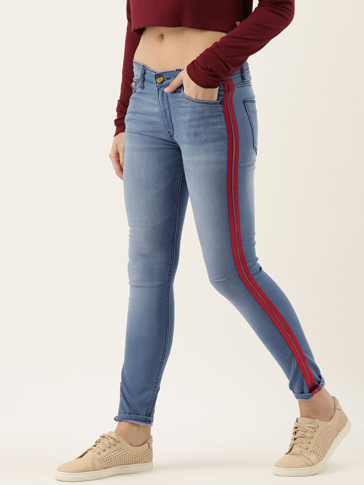 Jeans with best sale side stripe myntra