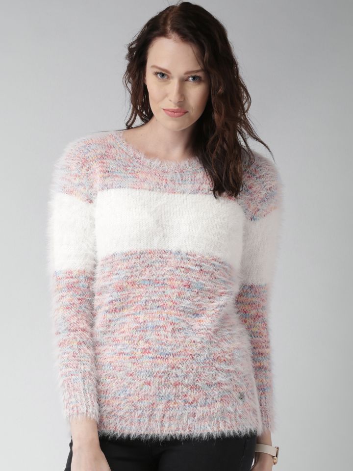 Buy Mast Harbour White Red Patterned Faux Fur Sweater