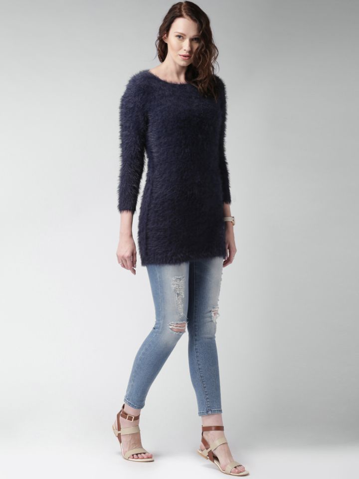 Buy Mast Harbour Navy Faux Fur Sweater Sweaters for Women
