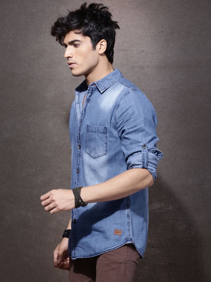 Roadster Men Blue Regular Fit Washed Casual Shirt