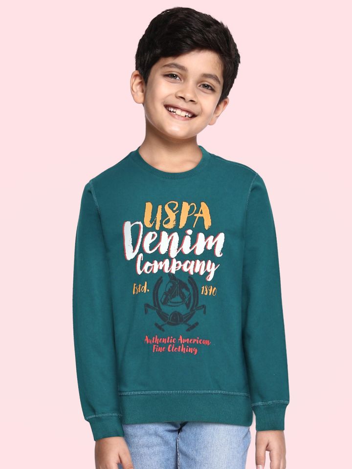 Buy U.S. Polo Assn. Kids Boys Teal White Long Sleeve Printed
