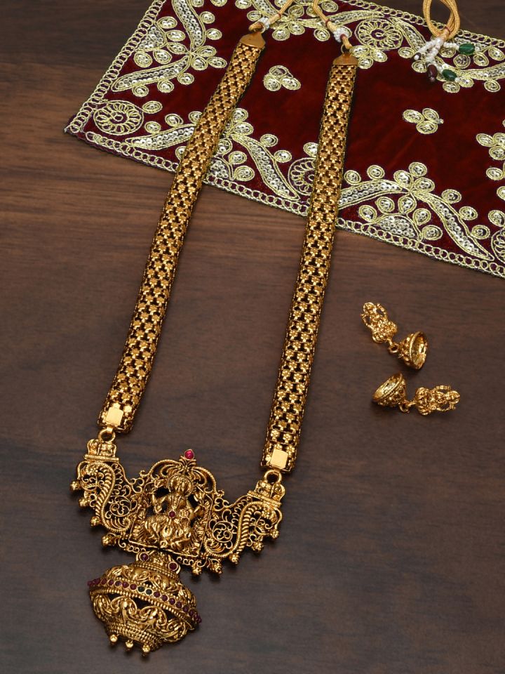 Buy Zaveri Pearls Antique Gold Plated Studded Long Temple