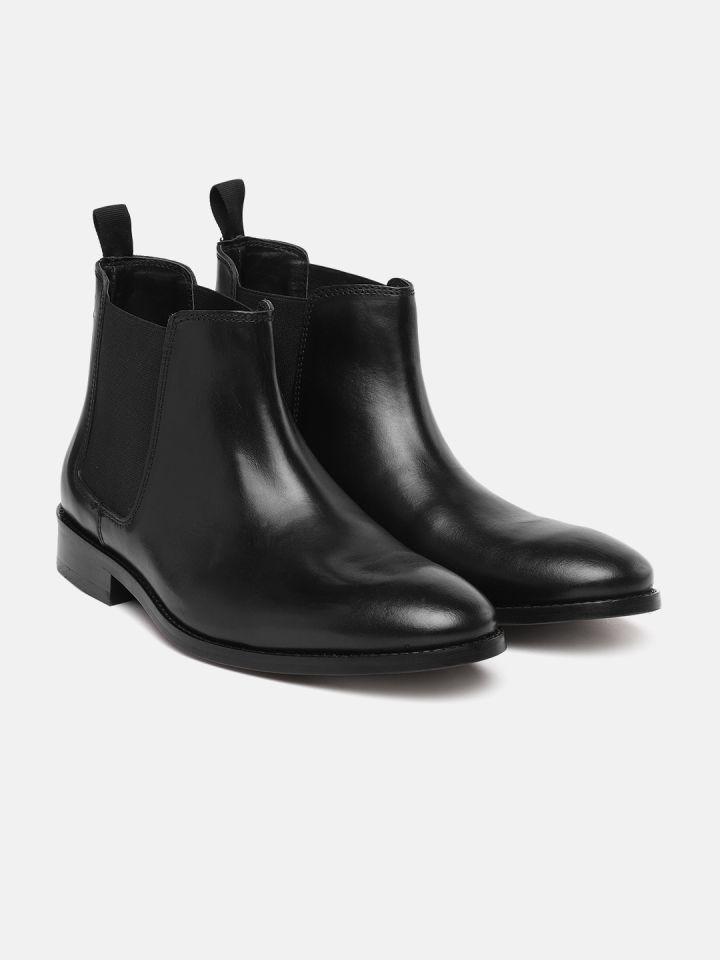 Buy Wrogn Men Black Solid Leather Chelsea Boots Casual Shoes for