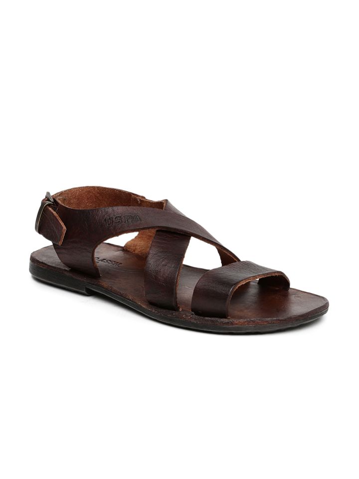 U.S. Polo Assn. Men Brown Genuine Leather Sandals