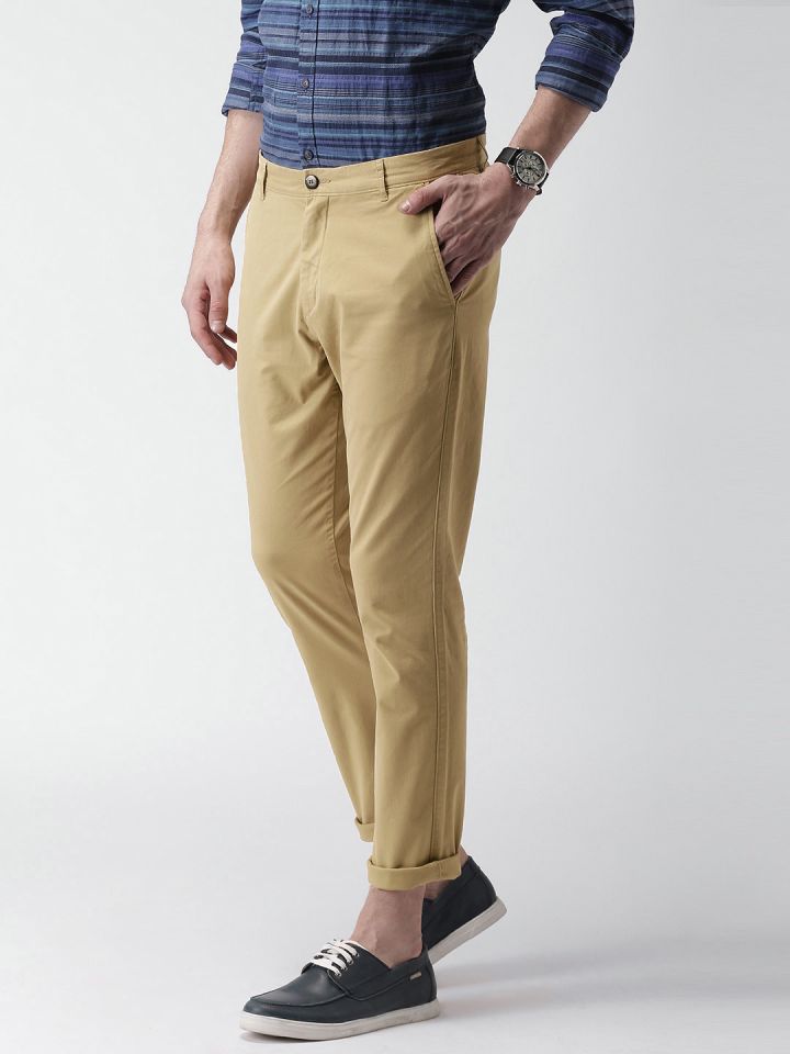 Buy Mast  Harbour Khaki Anchor Skinny Differential Length Chino Trousers   Trousers for Men 1368612  Myntra