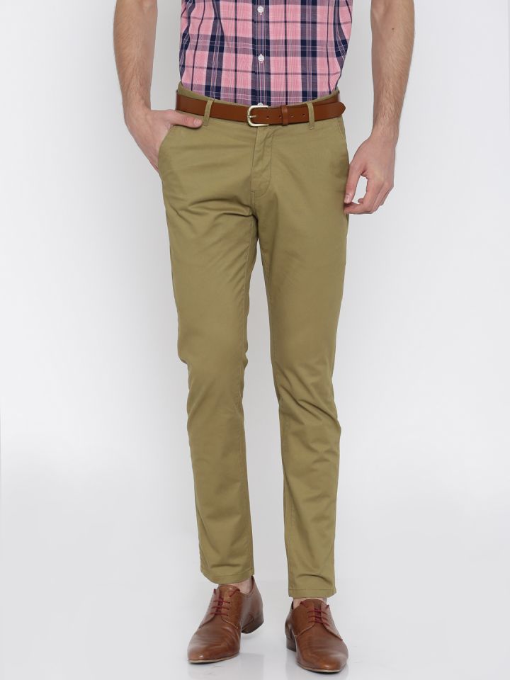 Buy Khaki Anchor Slim Differential Length Chino Trousers online   Looksgudin