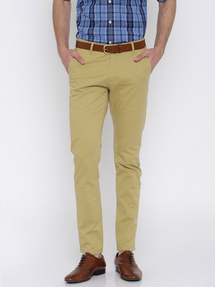 Buy Khaki Skinny Differential Length Trousers online  Looksgudin