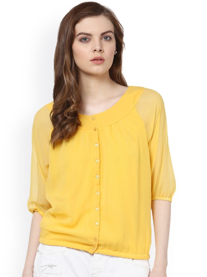 Buy Harpa Yellow Chiffon Top Tops for Women 1371726 Myntra