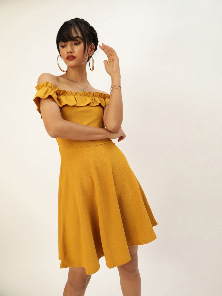 Buy Veni Vidi Vici Graceful Mustard Yellow Ruffled Off Shoulder