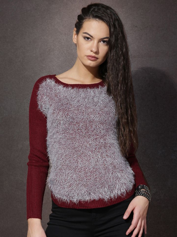 Buy Roadster Women Light Grey \u0026 Maroon 