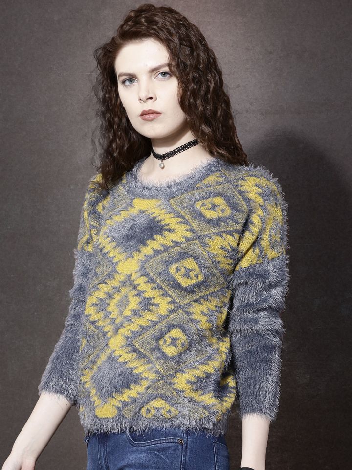 Buy Roadster Women Grey \u0026 Yellow Fuzzy 
