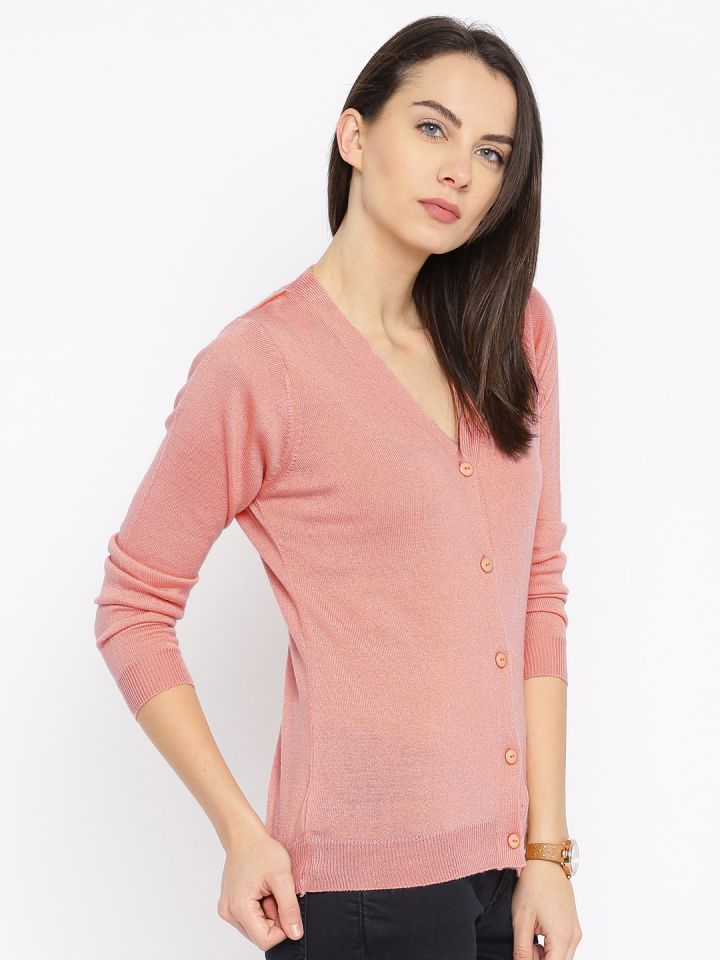 Buy Ether Women Peach Coloured Wool Blend Cardigan Sweaters