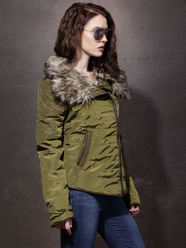 Olive green parka best sale with fur trim hood