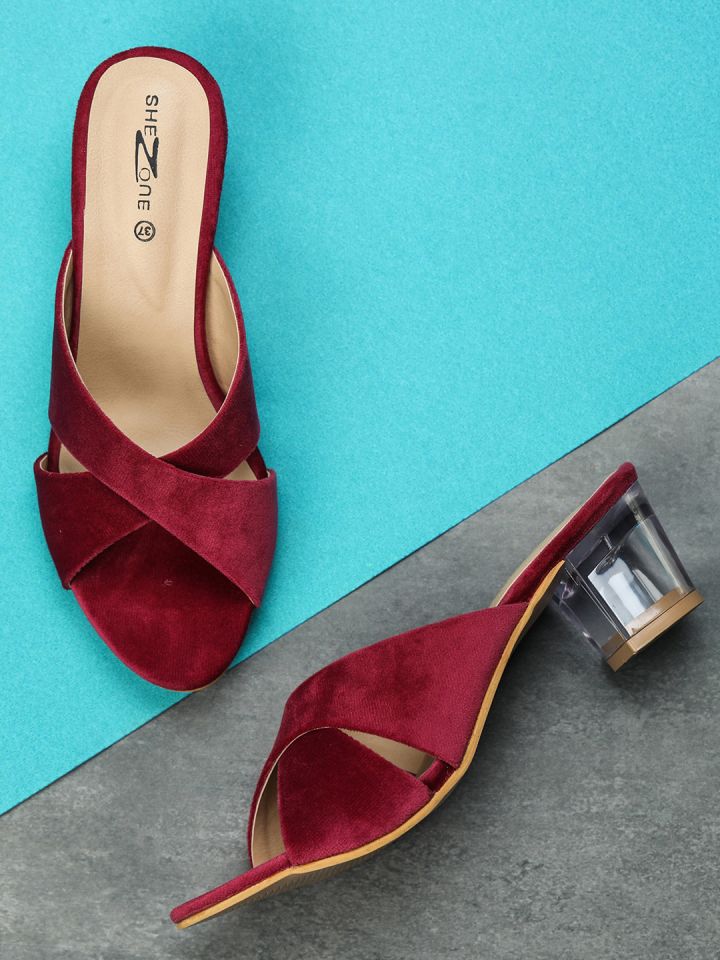 Buy Shezone Women Maroon Solid Heeled Mules Heels for