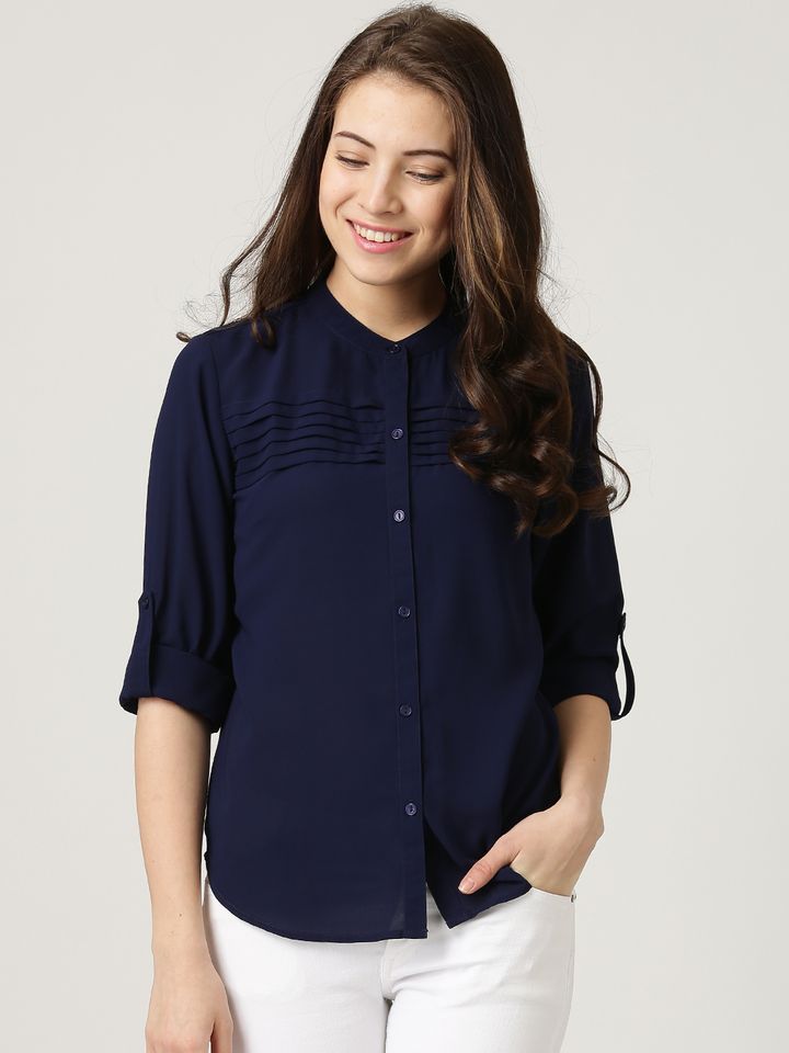 navy sheer blouse