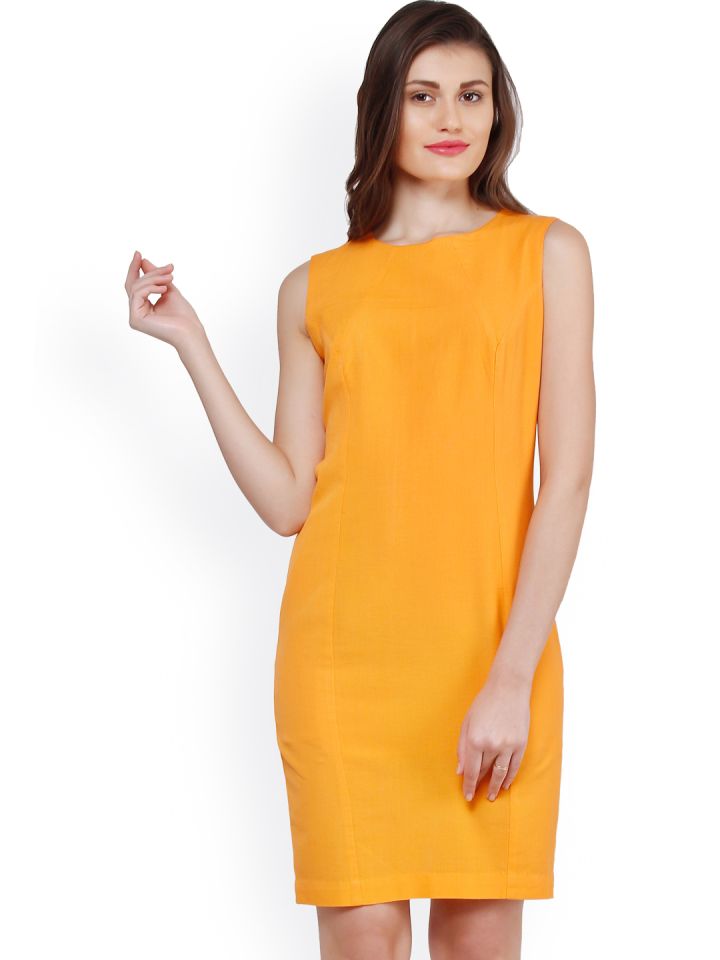 orange linen shift dress