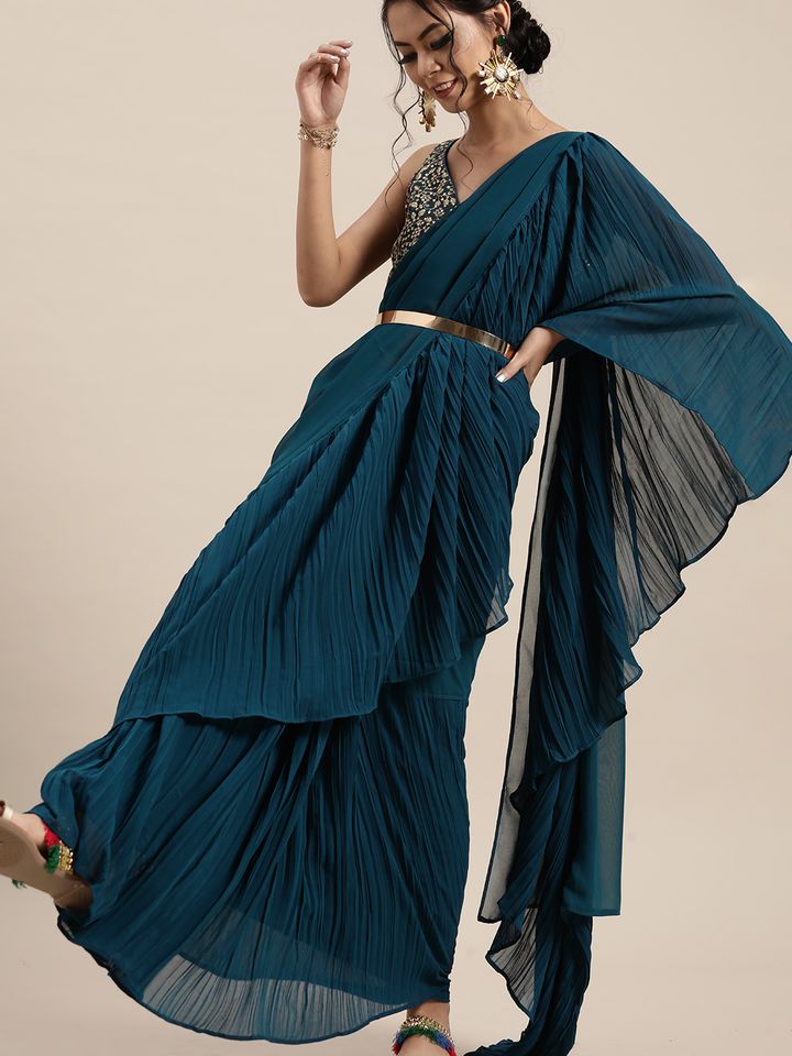 pleated saree myntra