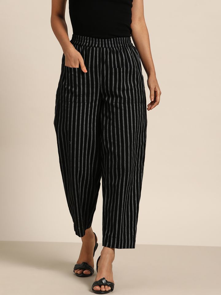 Pinstripe tapered trousers women's sale