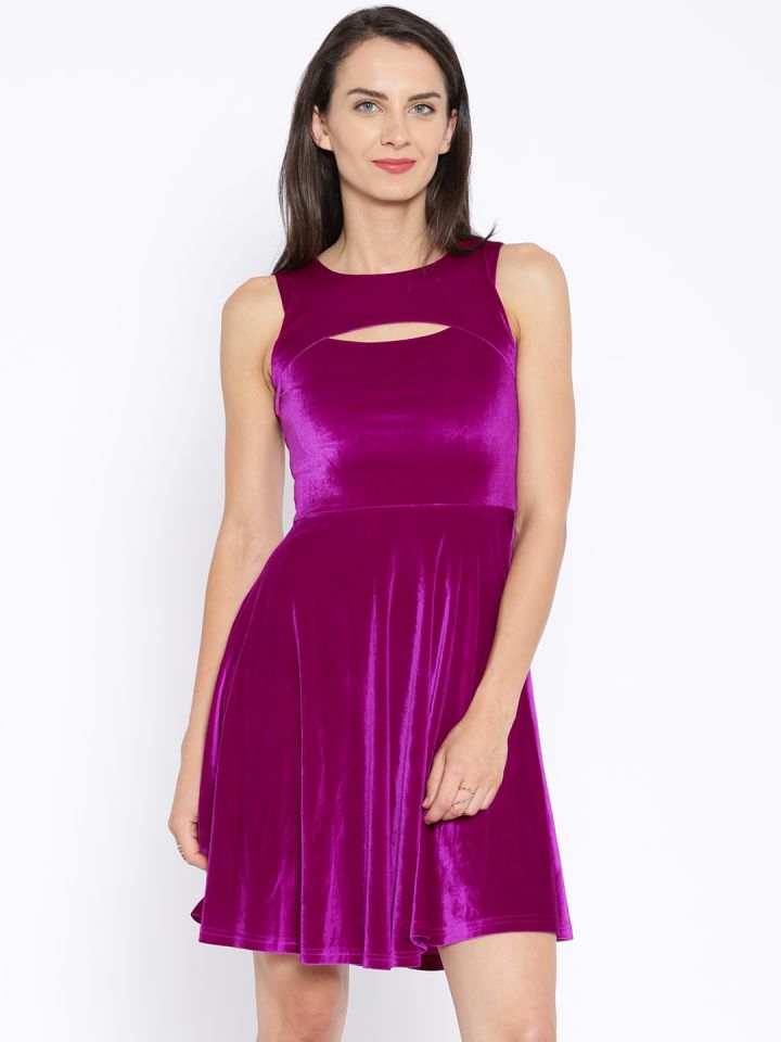 Buy AND Magenta Velvet Fit Flare Dress Dresses for Women