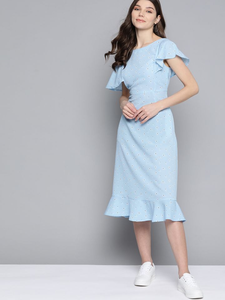 Mast Harbour Women Blue Printed A Line Dress