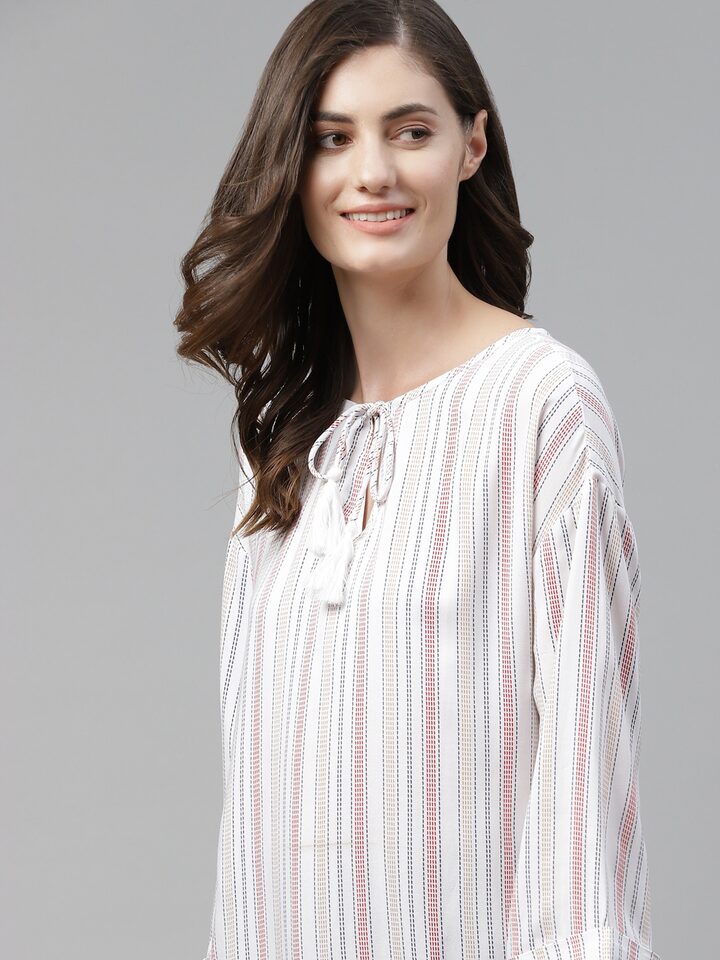 Mast & Harbour Women White & Pink Striped Tunic