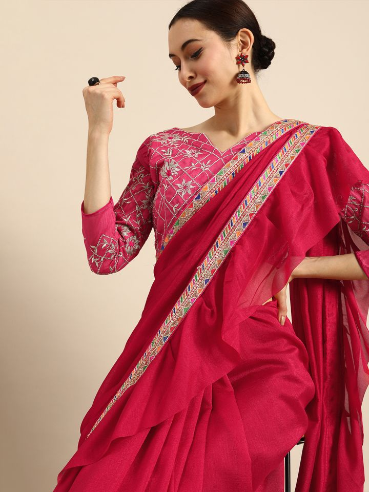 Frill saree on myntra hot sale