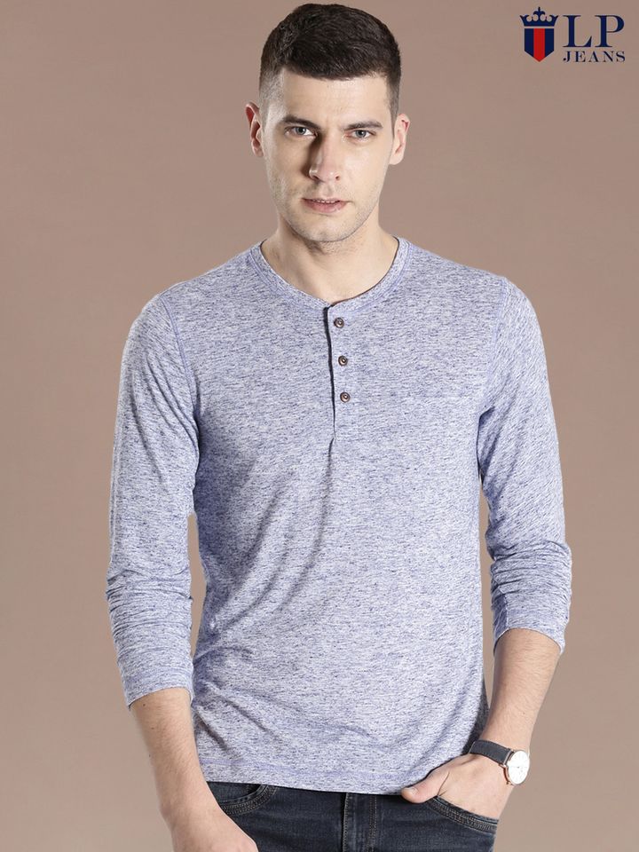 Buy Louis Philippe Blue Melange Henley 
