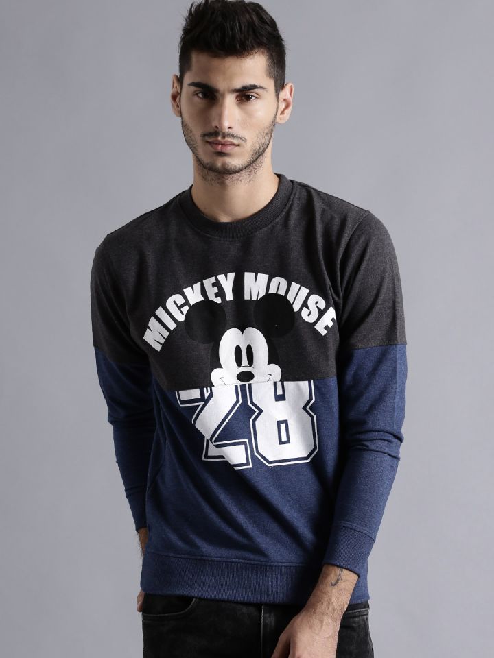 Kook N Keech Disney Charcoal Grey Blue Printed Colourblocked Sweatshirt