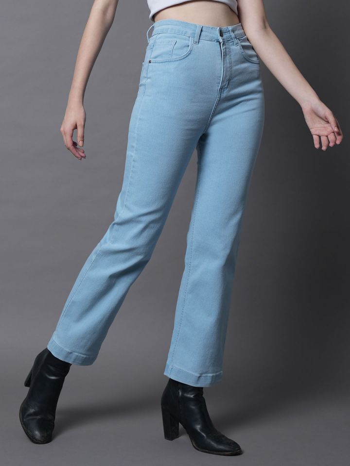 High Star Women Blue Wide Leg High-Rise Clean Look Stretchable Jeans