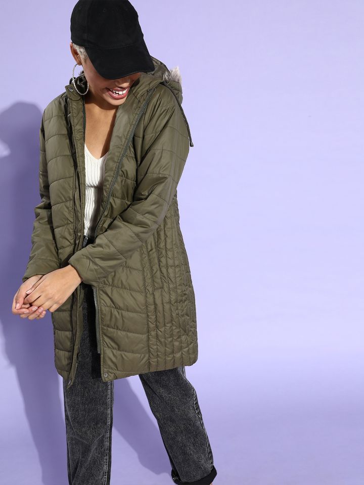 Women's olive parka with fur hood store
