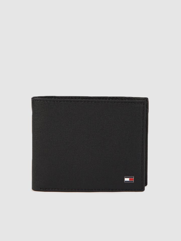 Buy Tommy Hilfiger Men Black Leather Textured Two Fold Wallet