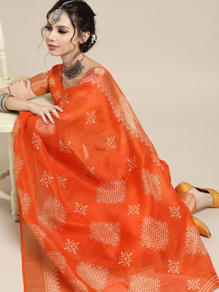 Linen sarees cheap in myntra