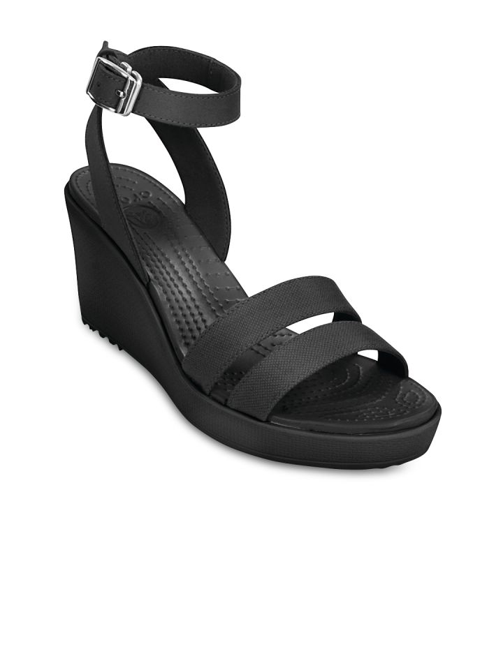 crocs black wedge sandals