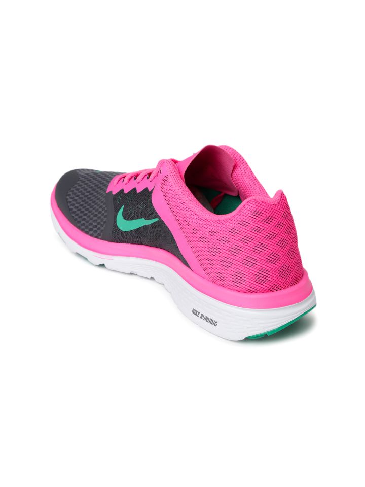Nike Women Charcoal Grey Neon Pink FS Lite Run 3 Running Shoes