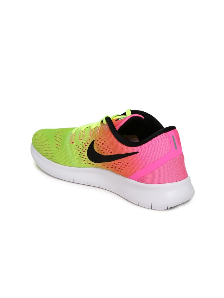 Nike Women Fluorescent Green Pink Free RN OC Running Shoes