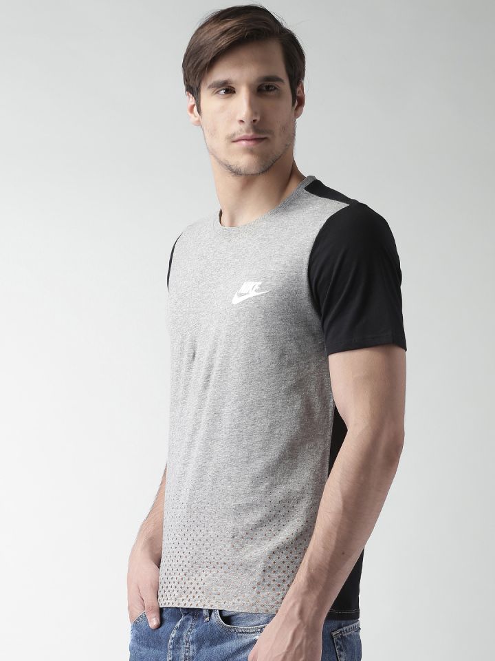 Buy Nike Grey Melange Black AS AV15 Colourblock Pure Cotton T