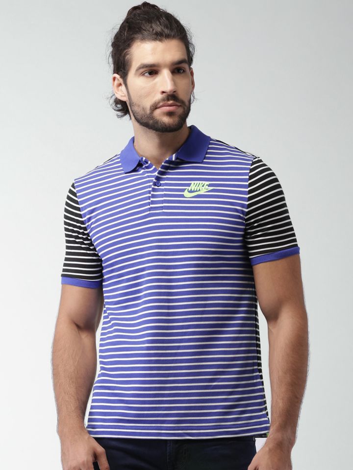Nike blue striped polo top shirt
