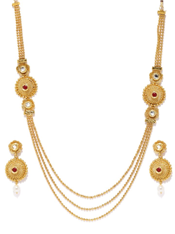 Buy Zaveri Pearls Gold Toned Temple Jewellery Set Jewellery Set