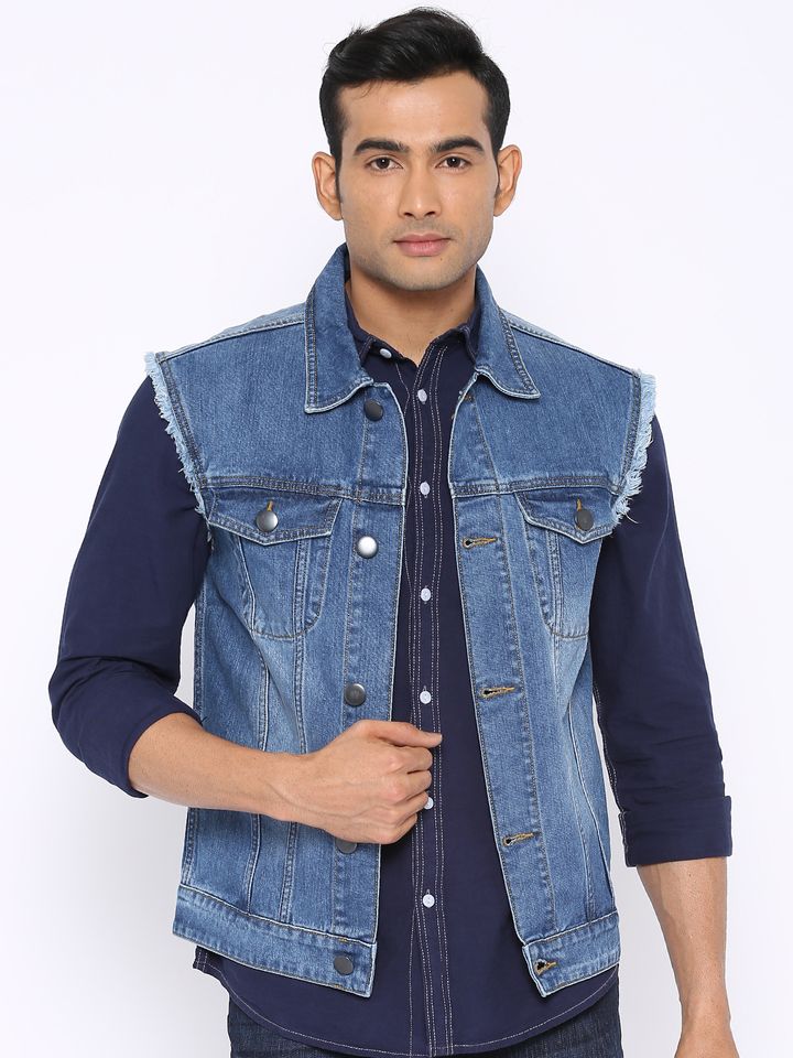 Buy Slub Blue Denim Sleeveless Jacket 