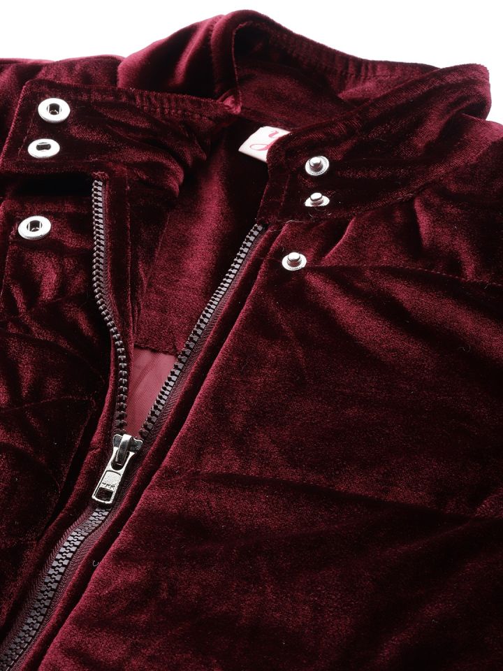 Buy All About You Women Maroon Solid Velvet Padded Jacket