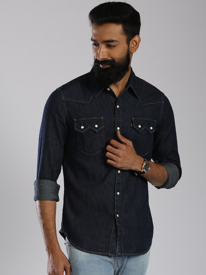 Buy Levi's Navy Slim Fit Denim Casual Shirt - Shirts for Men 1424102 |  Myntra