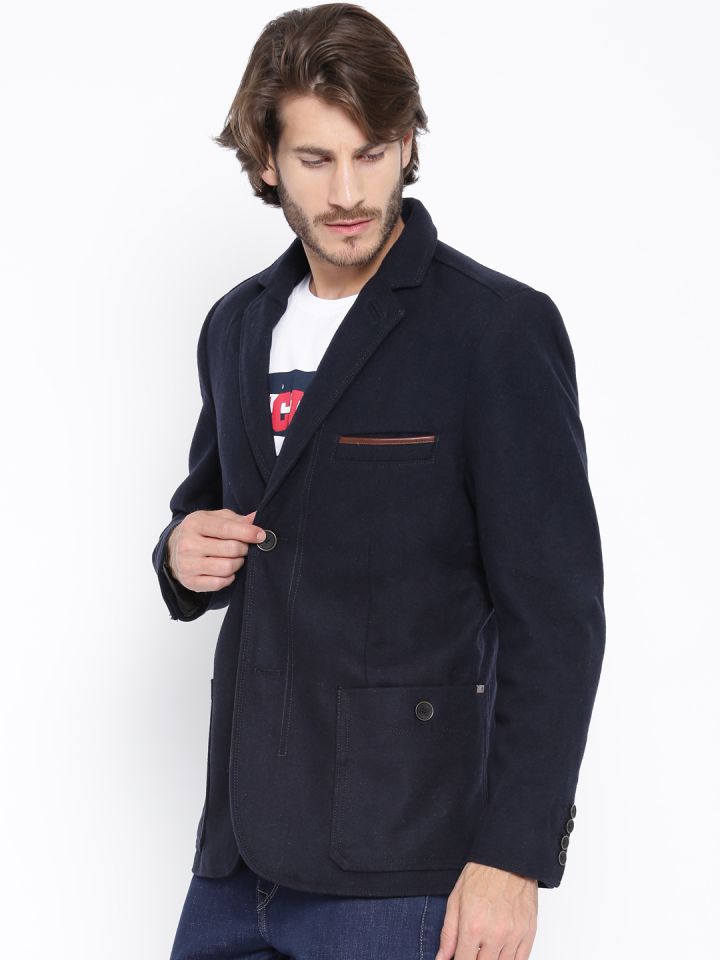Timberland Navy Heathered Single Breasted Casual Blazer