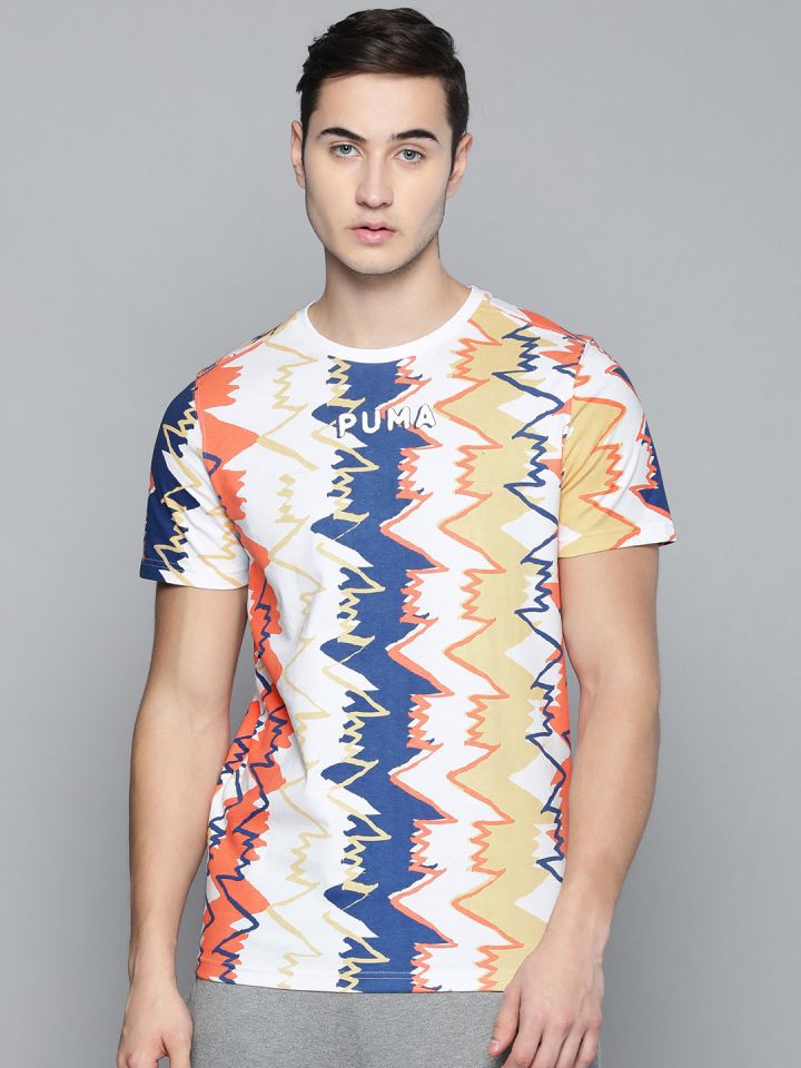 Buy PUMA Hoops Men White Blue Printed Pure Cotton T Shirt