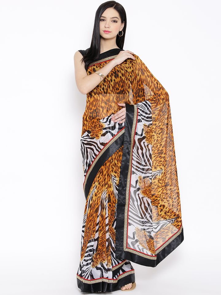 Buy Jashn Mustard Yellow Brown Georgette Animal Print Saree Sarees For Women 1429154 Myntra See over 5,167 tiger print images on danbooru. jashn mustard yellow brown georgette animal print saree