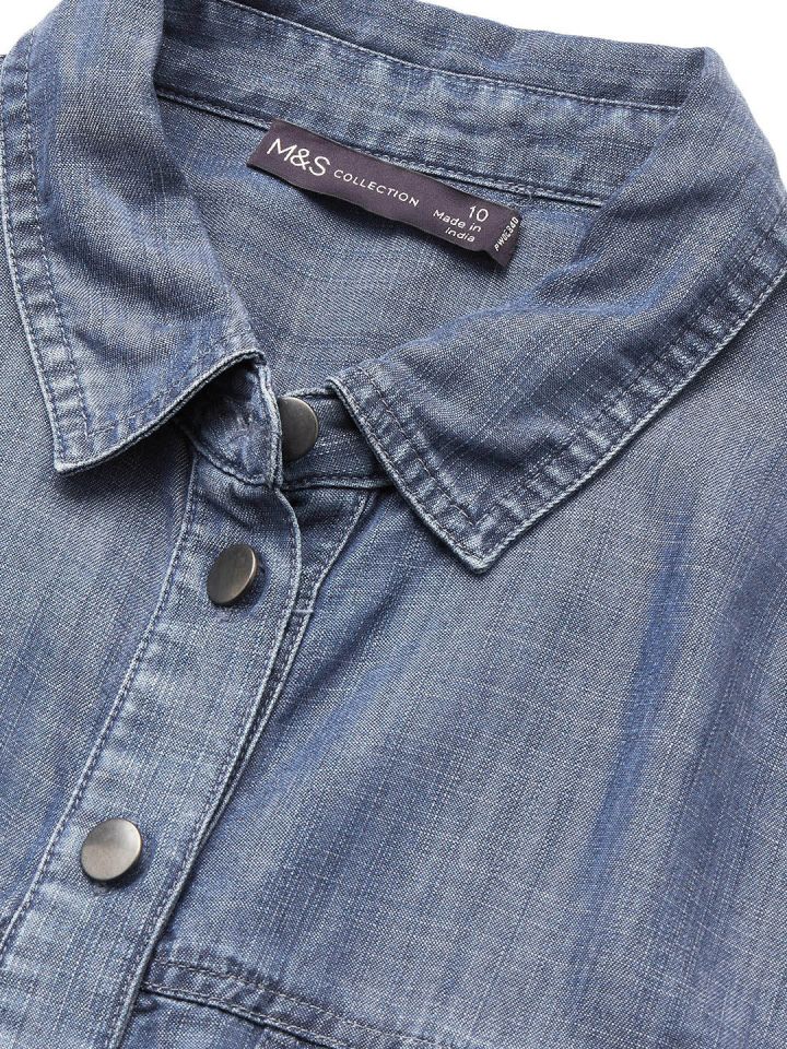 Pure Cotton Embroidered Denim Shirt, M&S Collection